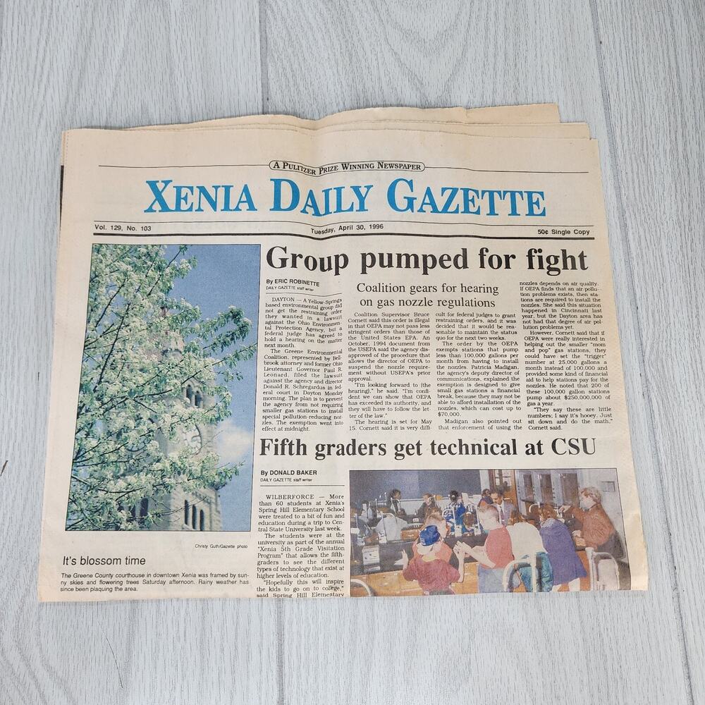 Xenia Daily Gazette Ohio April 30 1996 Vol 129 no 103 VINTAGE Ephemera Paper